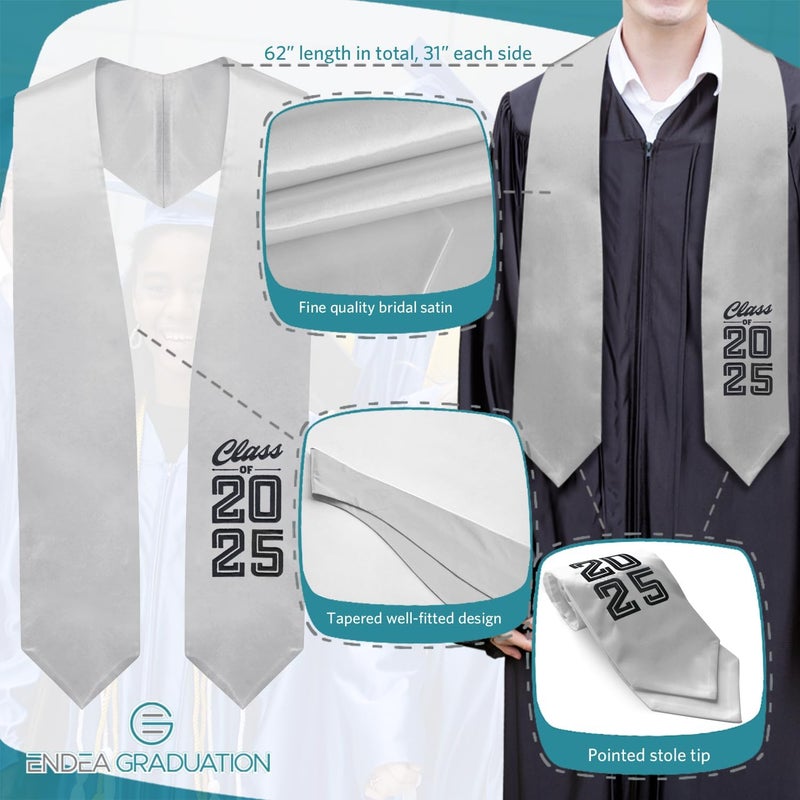 Endea Graduation Stole Class of 2025 With Classic Tips - Unisex Adult - 62" Long - Graduation Sash - Image 5